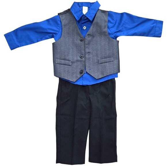 George Other - George Blue Gray 3 Piece Formal Button Shirt Vest Pants Suit Set Baby Boy's 12M